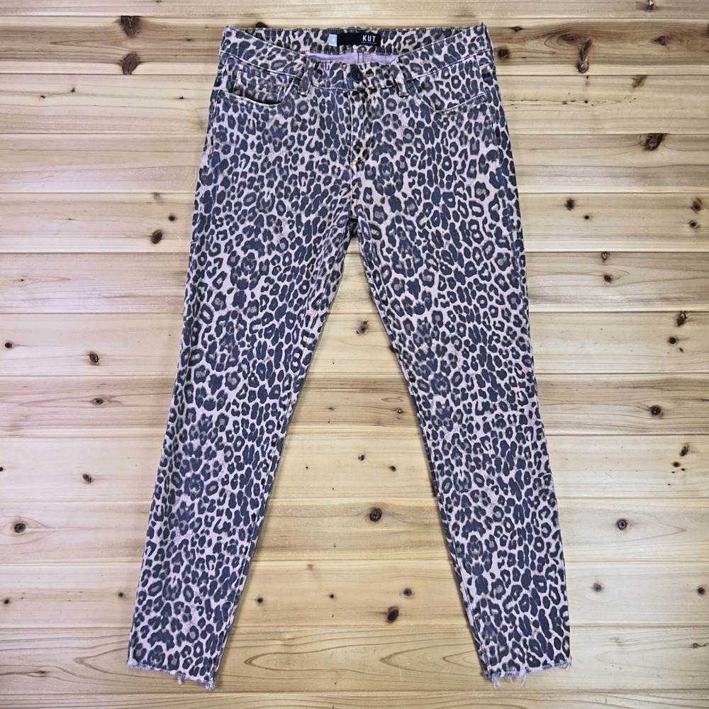 Kut From The Kloth Jeans Womens 6 Leopard Print Donna Ankle Skinny Frayed Hem